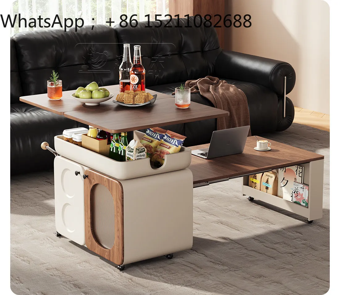LLY mobile coffee table solid wood living room multi-functional lifting telescopic folding sofa cart side cabinet