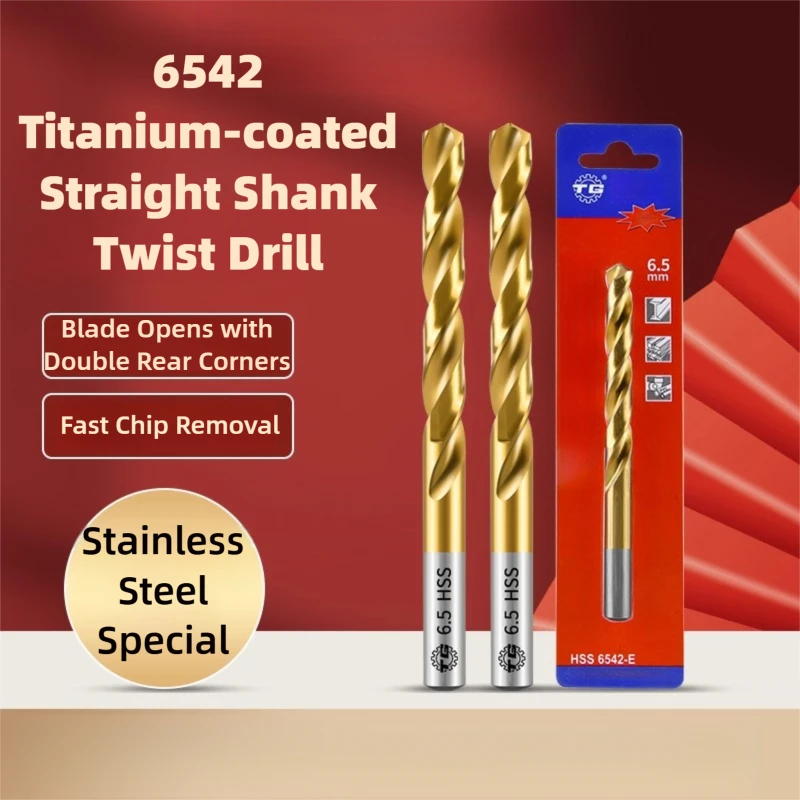 TG High Speed Steel 6542 Titanium-Coated Twist Drill Bit with Cobalt for Stainless Steel Alloy Metal Drill Bit Set Tools 1-13mm
