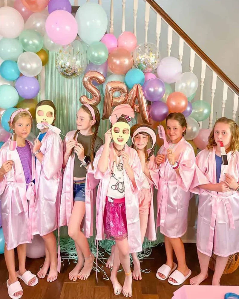 -15Pcs Multicolors Spa Robes for Girls Spa Birthday Kimono for Girls Soft Silk Satin Slumber Sleepover Pyjama Party Supplies image 3