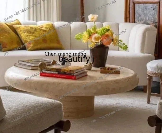 

182Natural Cave Stone Coffee Table Designer Living Room Silent Style round Table Marble Retro Tea Table Middle AncientQ