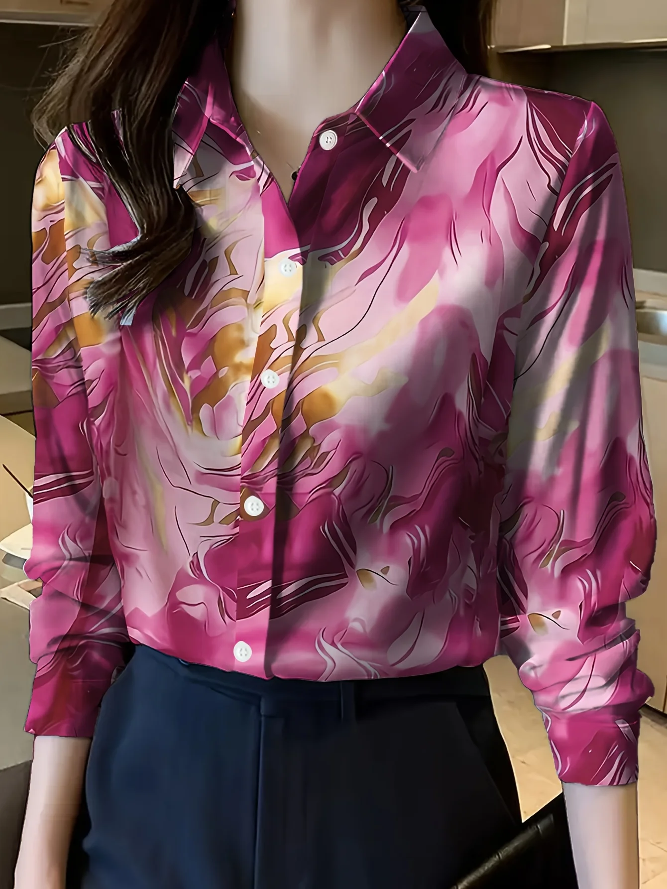 Women's Shirt 3D Crane Pattern All Over Print Long Sleeve Shirt Hawaii Vacation Casual Shirt Women's Large Size Lapel Shirt