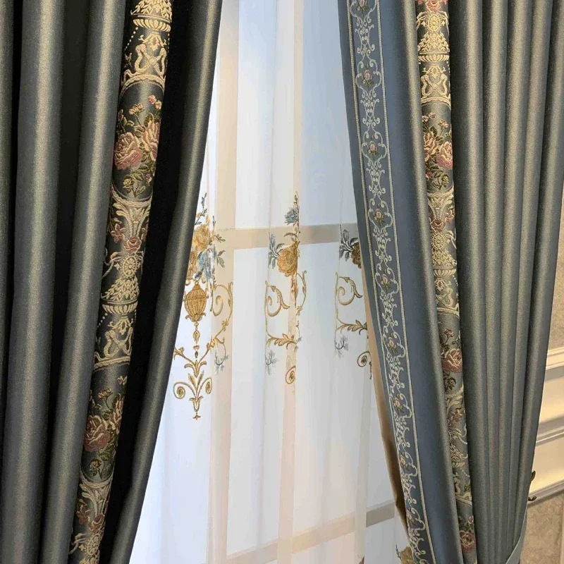 Jacquard Glossy European Luxury Curtains For Living Room Bedroom Dining Study Custom Size Retro High Precision Windows Decor