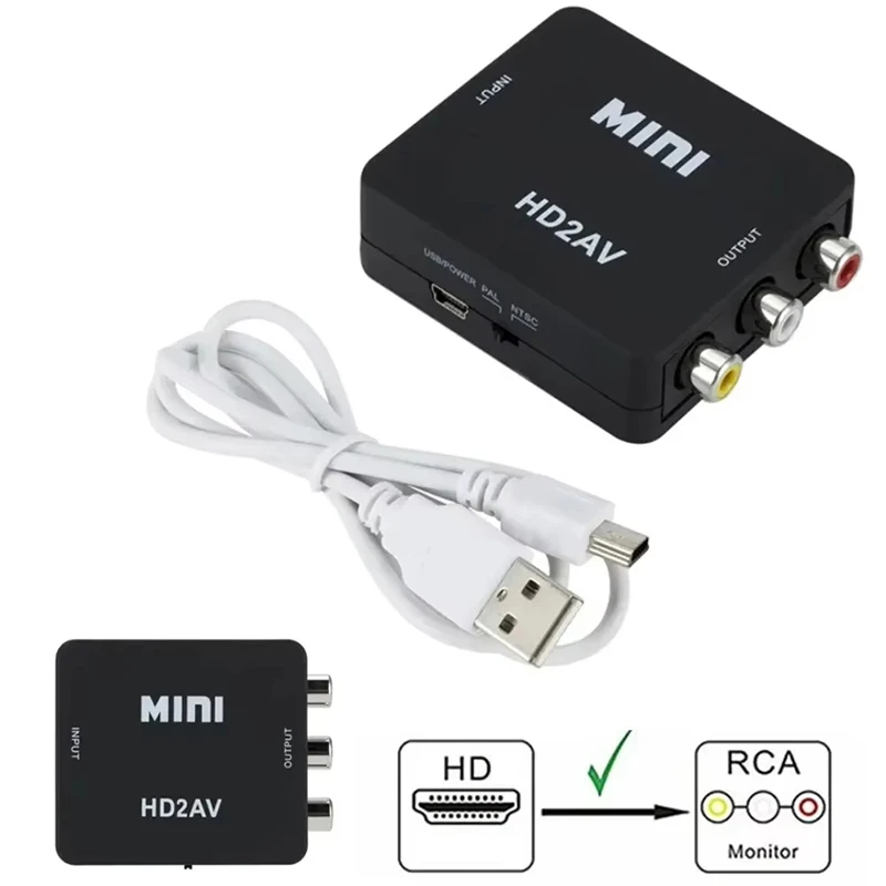 HDMI-compatible Video Converter Yellow White Red AV Box For Home Theater AV Device Plug And Play Portable Conversion Tool Set