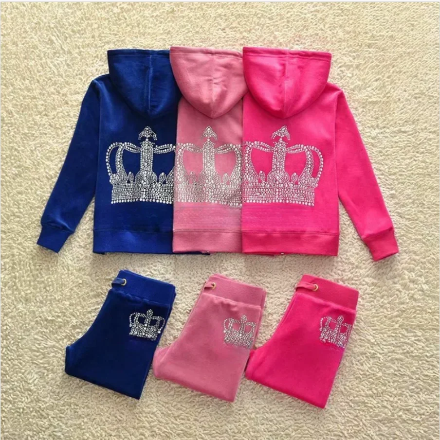 juicy Kids Velvet Tracksuit Children Suit Fall/Winter Girl Clothing Set Velour Sweatshirts and Pants Two Piece Children Suit