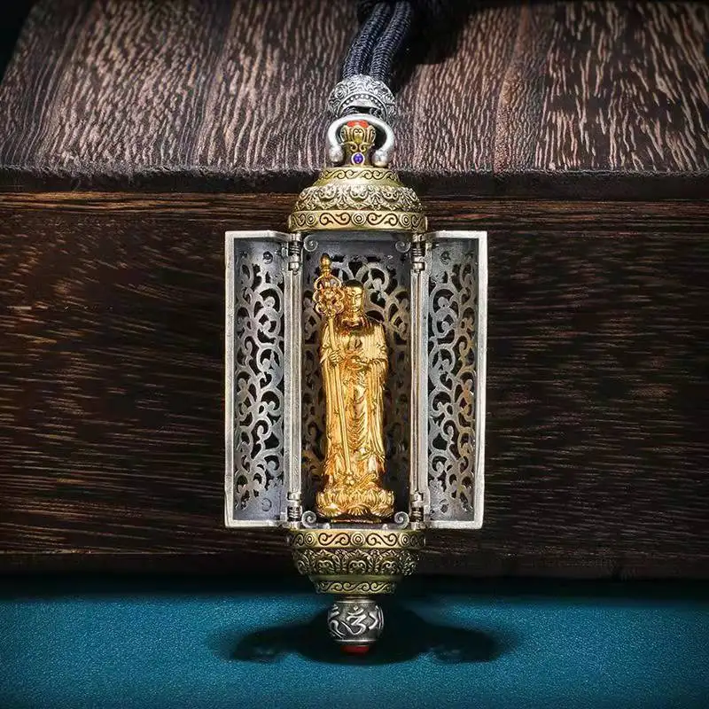 Tibetan Ksitigarbha Buddha Ga'u Pendant - Double-Door Amulet Box, Buddhist Spiritual Charm, Traditional Tibetan Jewelry
