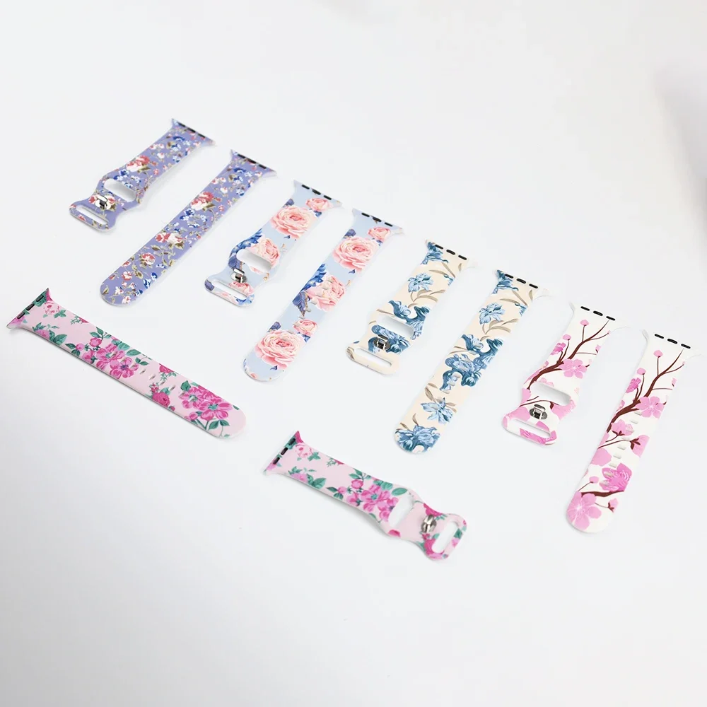 Strap for Apple Watch Ultra Band 46mm 49mm 45mm 44mm 42mm 41mm 40mm Floral Printed Sport Silicone Bracelet IWatch 10 9 8 7 6 5 4