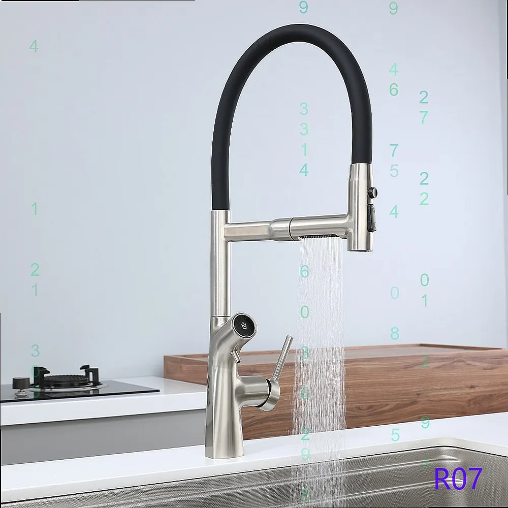 Brushed Multifunctional Kitchen Faucet Hot Cold Water Purifying Pull-out Swivel