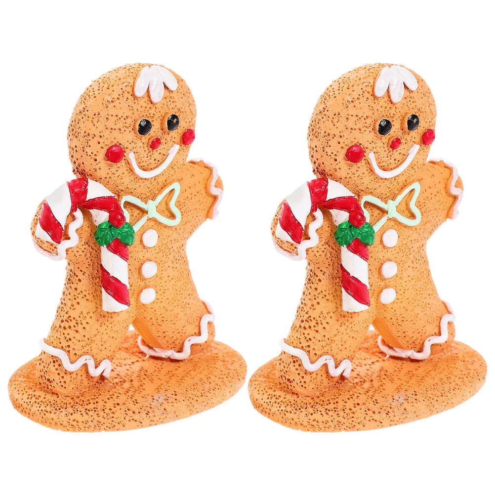 2Pcs Resin Christmas Gingerbread Man Ornaments Small Holiday Tabletop Decorations Xmas Desktop Decor Gingerbread Cutout