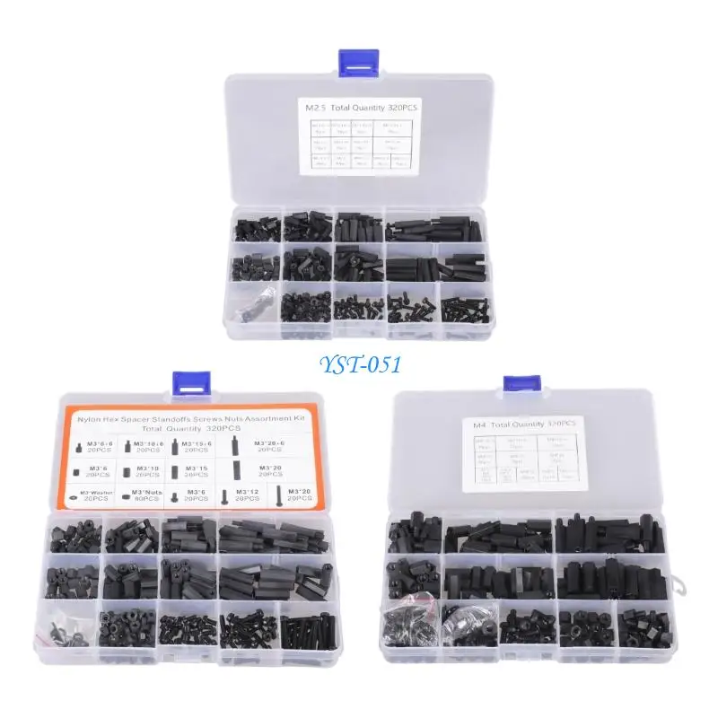 E15A 320Pcs Nylon Standoff Spacer Screw Nut And Washer Set Threaded Pillar Spacers