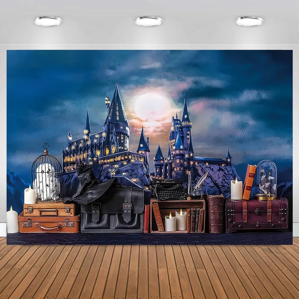 Tema noturno mágico bolo de bebê quebra festa de aniversário fundo cartaz castelo aventura pano de fundo crianças retrato estúdio foto prop
