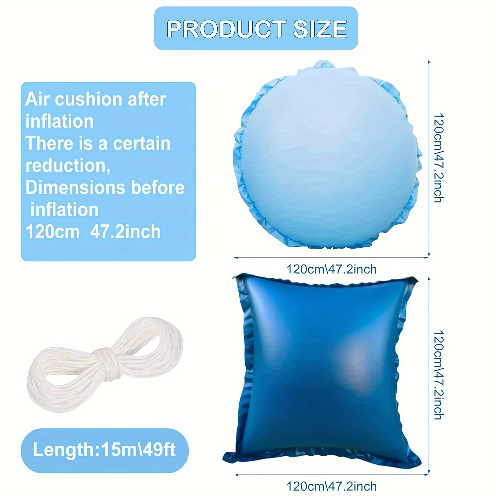 

Pool air pillowcase, round, square, with 15 meters of rope, for winter thickening cold outdoor swimming pool protective cover