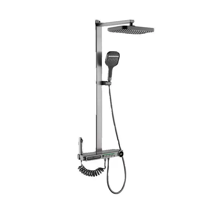 #Rain Shower Set, LED Display, Temperature Control, Massage Spray, Gun Gray, 6-Function, High Pressure, Bathroom Fixture