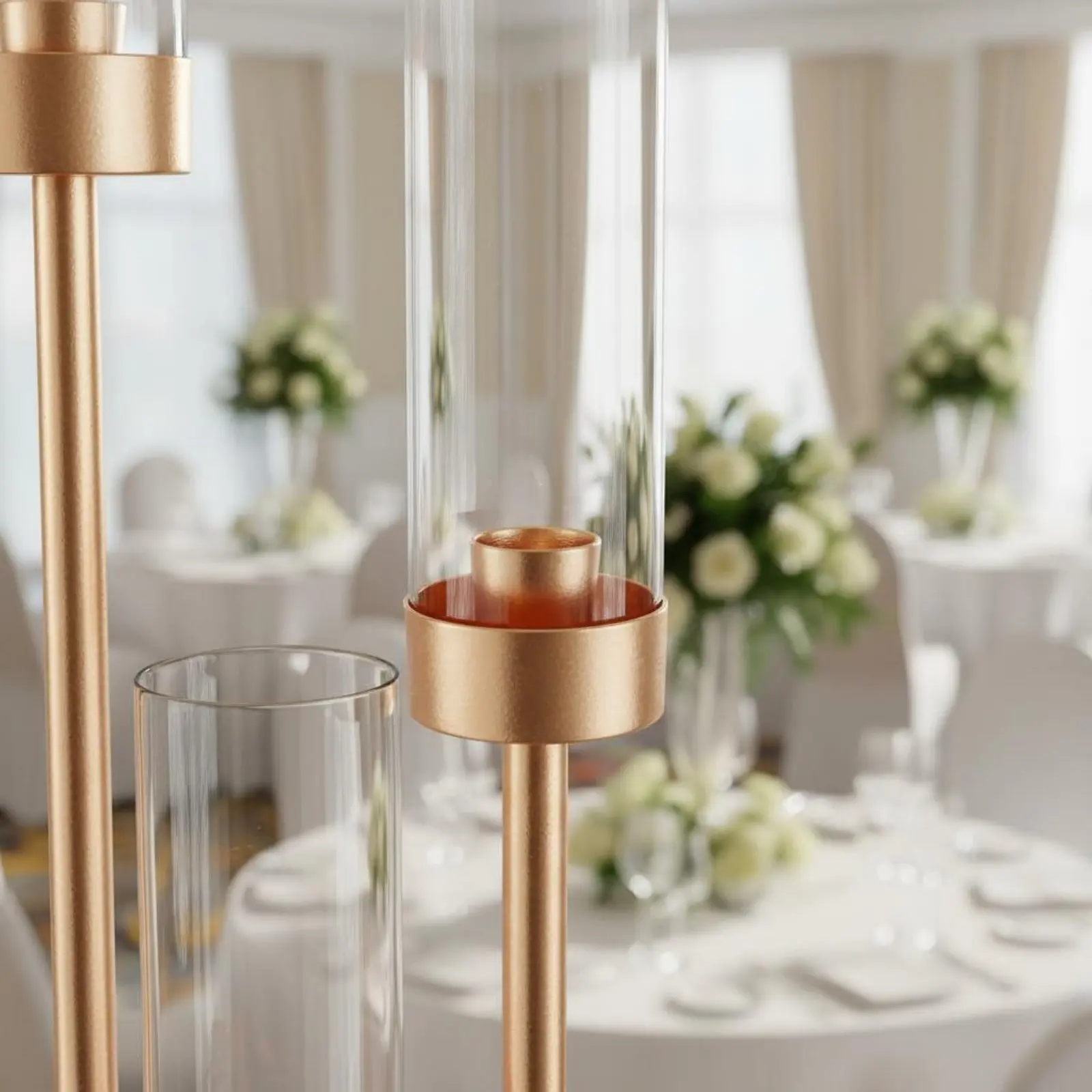 

Wedding Candle Holder Romantic Gold Candle Stand Candelabra Easy to Assemble Home Decor 3-Arm Design for Couples, Hotel