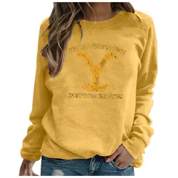 Women's  YellowStone Printed Round Neck Long Sleeve Pullover Casual Sweatshirt tops plus size Y2k t-shirt оверсайз футболка