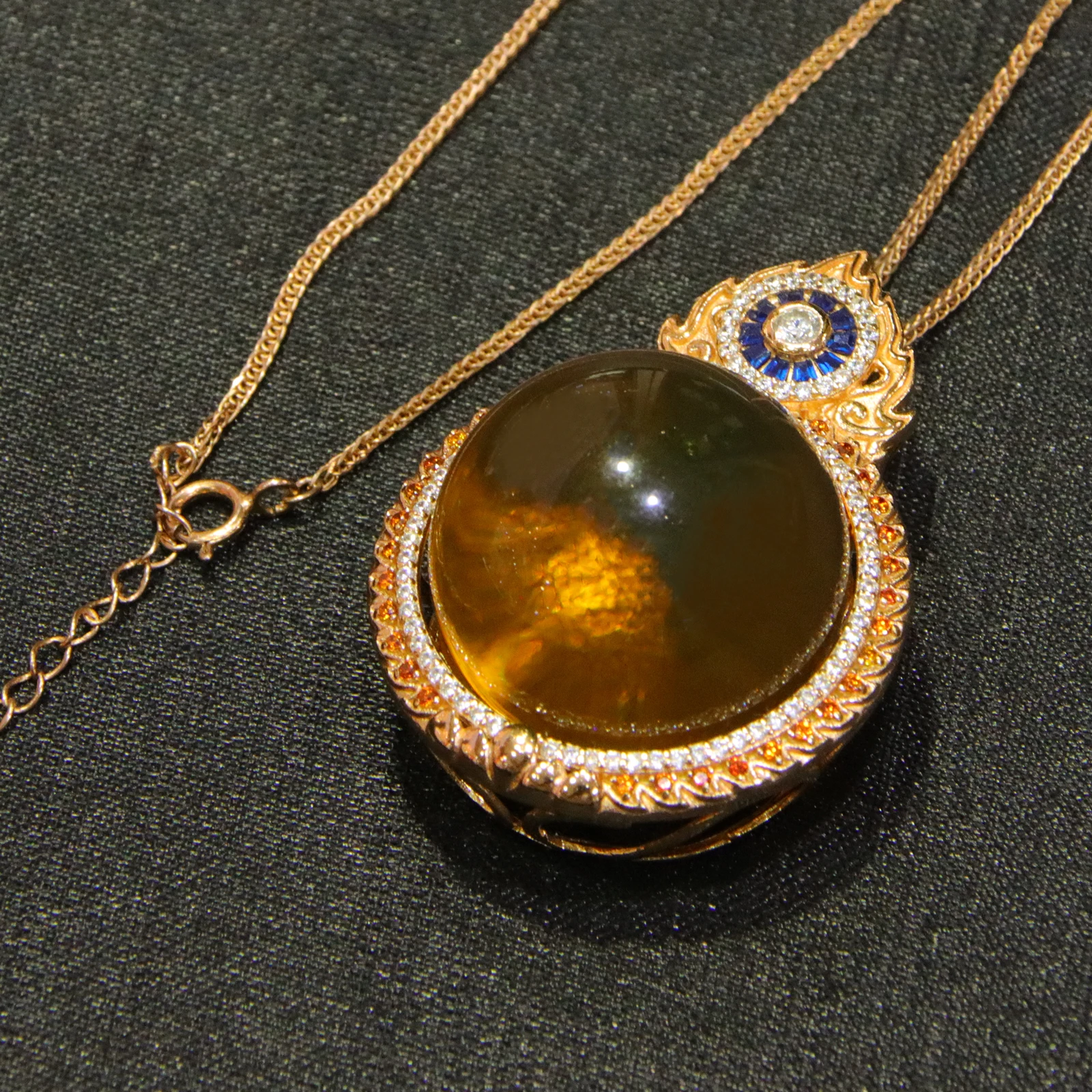 Natural Mexican Blue Amber Pendant Sterling Silver 23mm Round Bead Jewelry Handmade Gift for Women