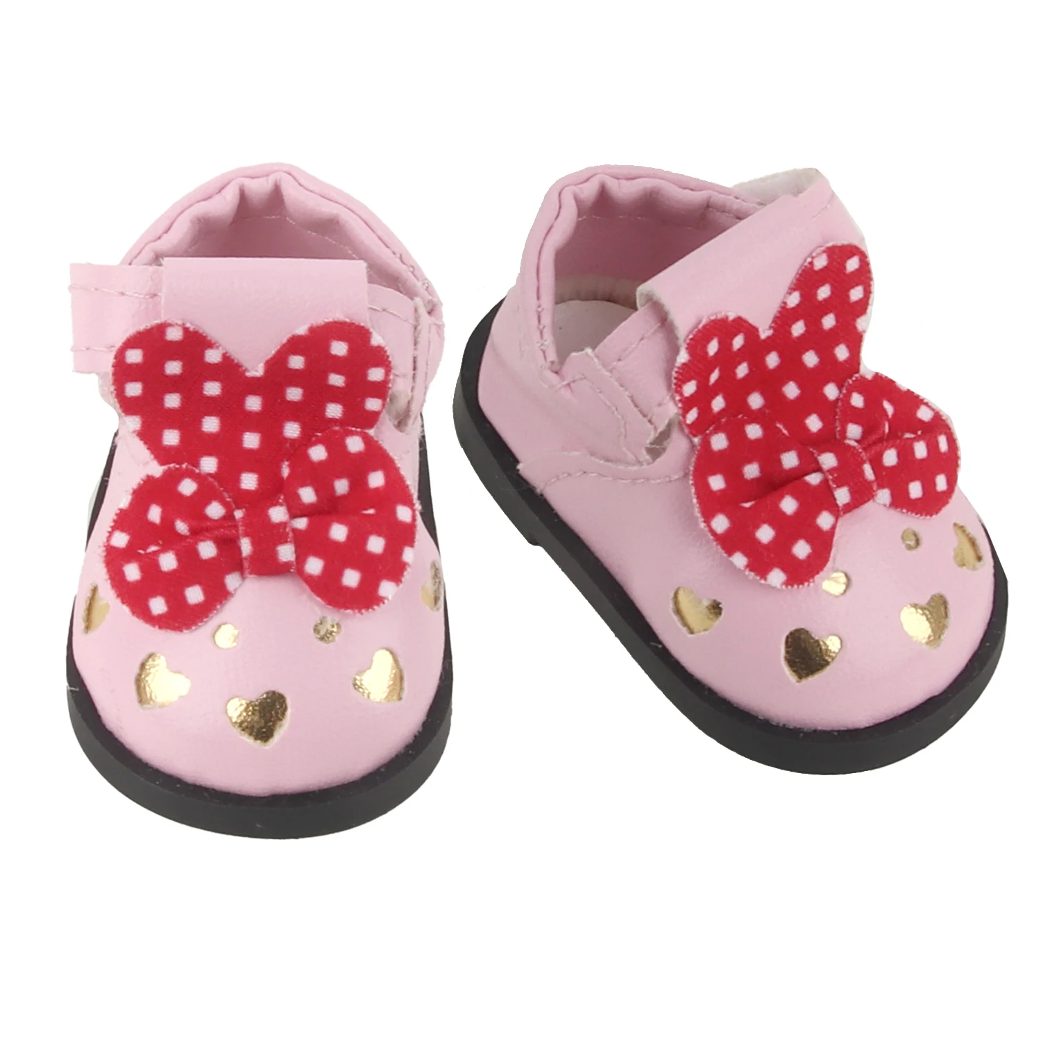 Zapatos de piel sintética para muñeca, botas americanas de 5,5 CM para muñeca de 14 pulgadas, zapatos con lazo de corazón ahuecado para muñeca de