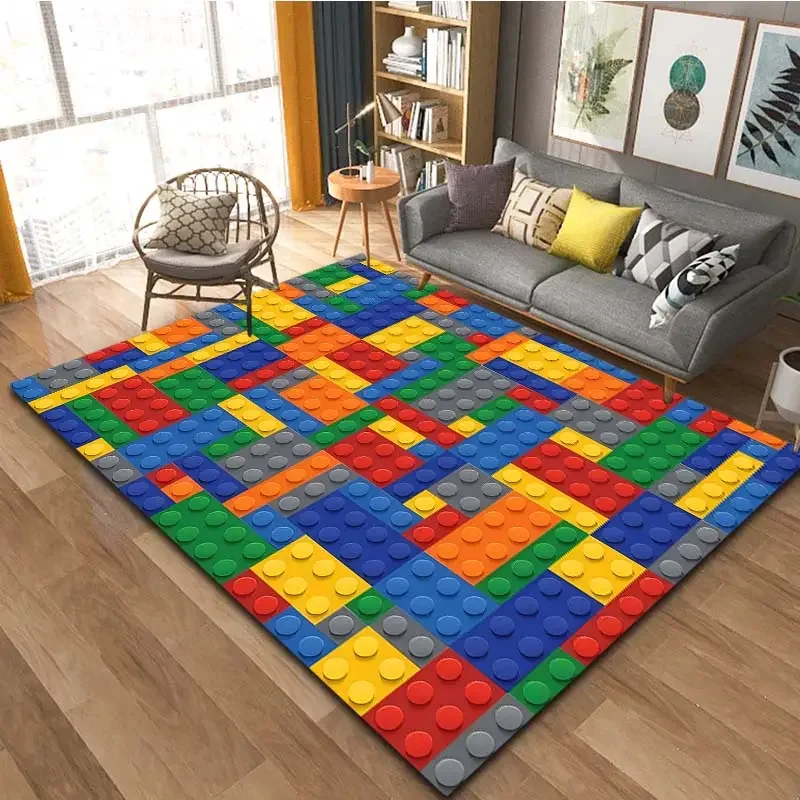 Color Block Pattern Carpet Door Floor Mat Doormat Non-slip Floor Mat Living Room Decor Rug Building Block Style Kids Room Love