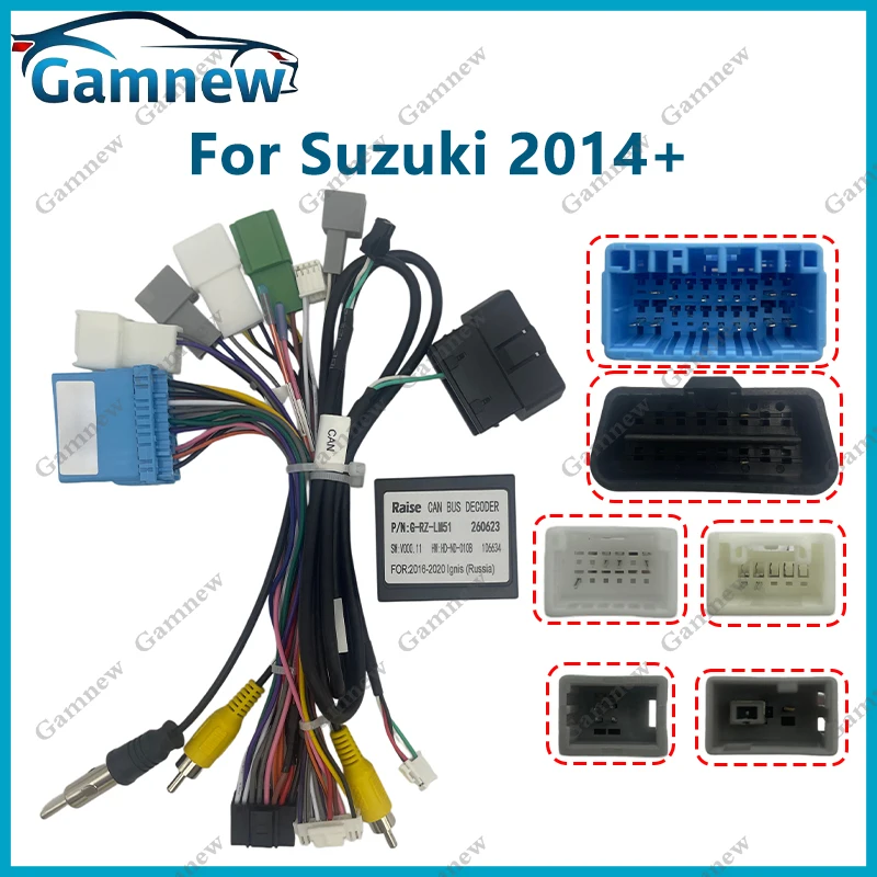 Car 16pin Wiring Harness Adapter Canbus Box Decoder Android Radio Power Cable For Suziki Ignis XBee Baleno Hustler 2015+