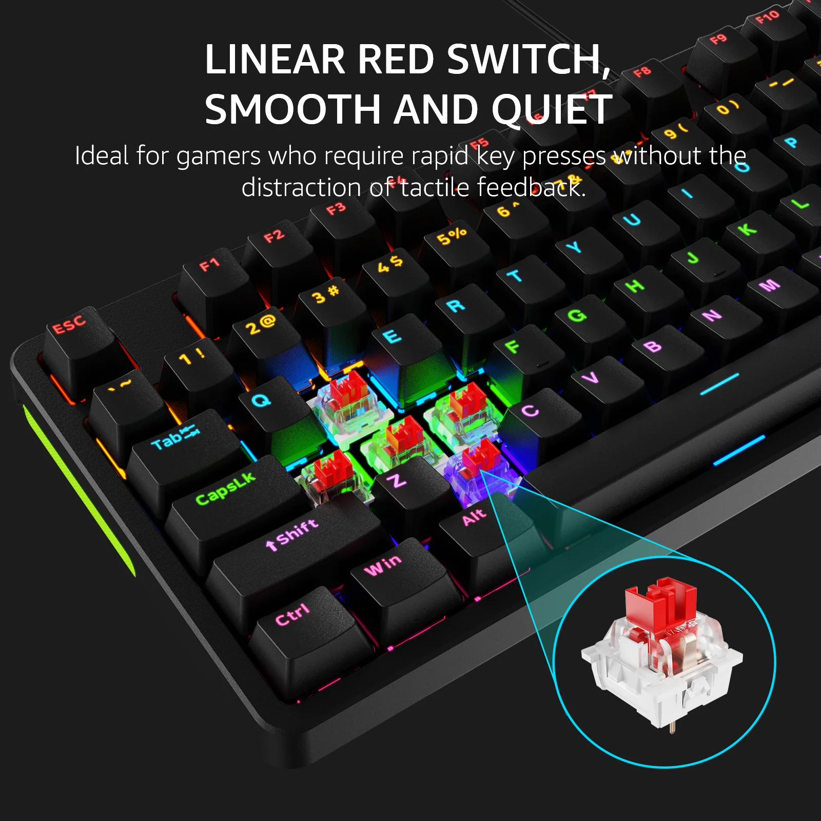 Imagem -02 - Teclado Mecânico para Jogos Tamanho Completo 104 Teclas Anti-ghosting Arco-íris Personalizável Rgb Retroiluminado Interruptor Vermelho Rapoo-v500pro