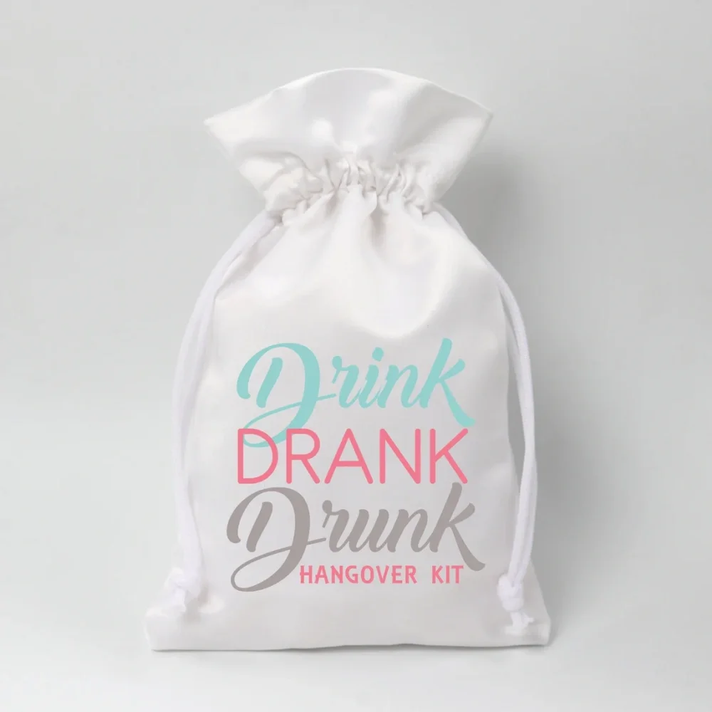 25 pcs Drink Drank Drunk Hangover kit| Bachelorette Party bags| Satin Party Bags| Satin Drawstring Favor Bags|Set of 10|