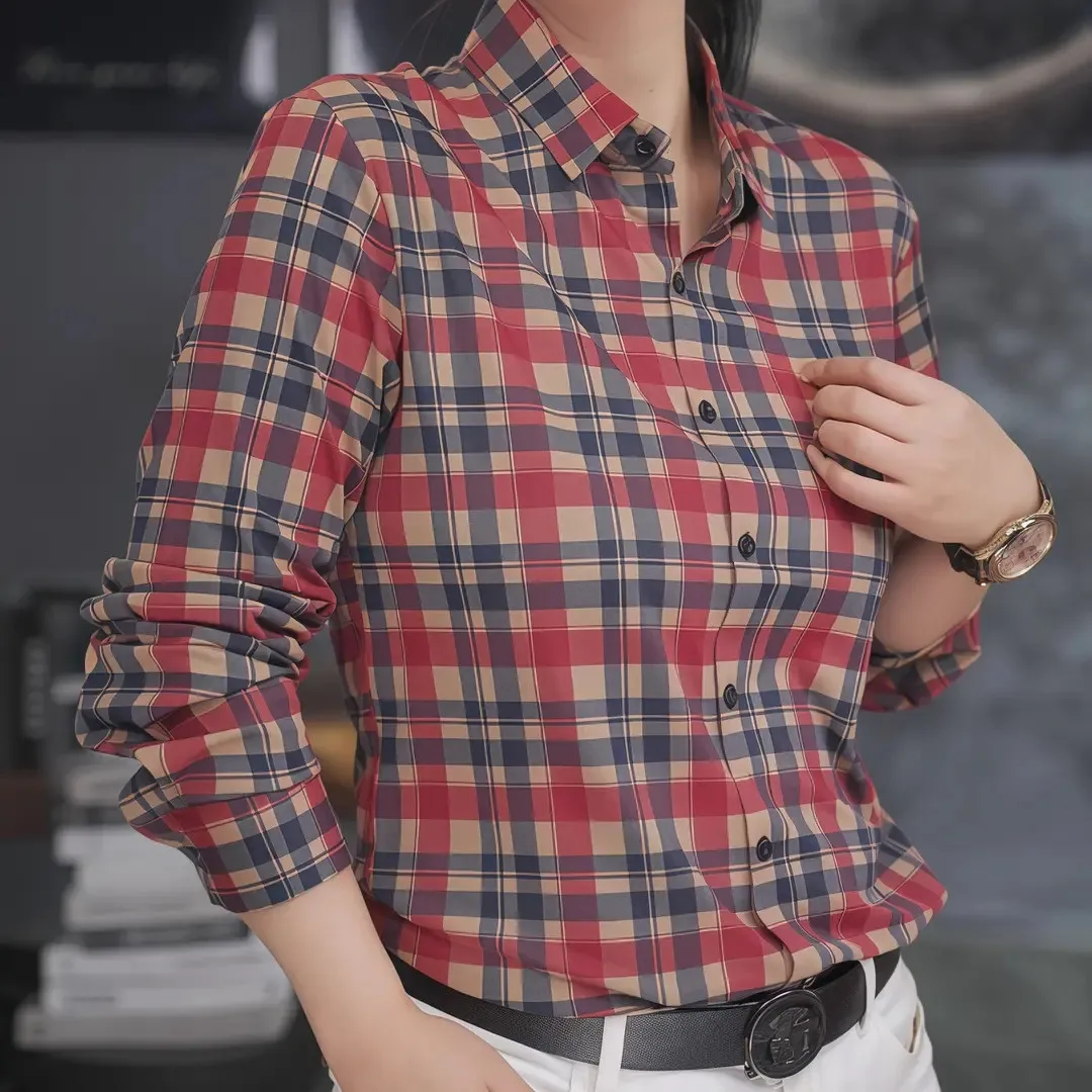 

Мужская модная клетчатая рубашка с длинным рукавом, классический приталенный крой, осень 2025, дышащая, легкая, роскошная, универсальная, для ношения под одеждой