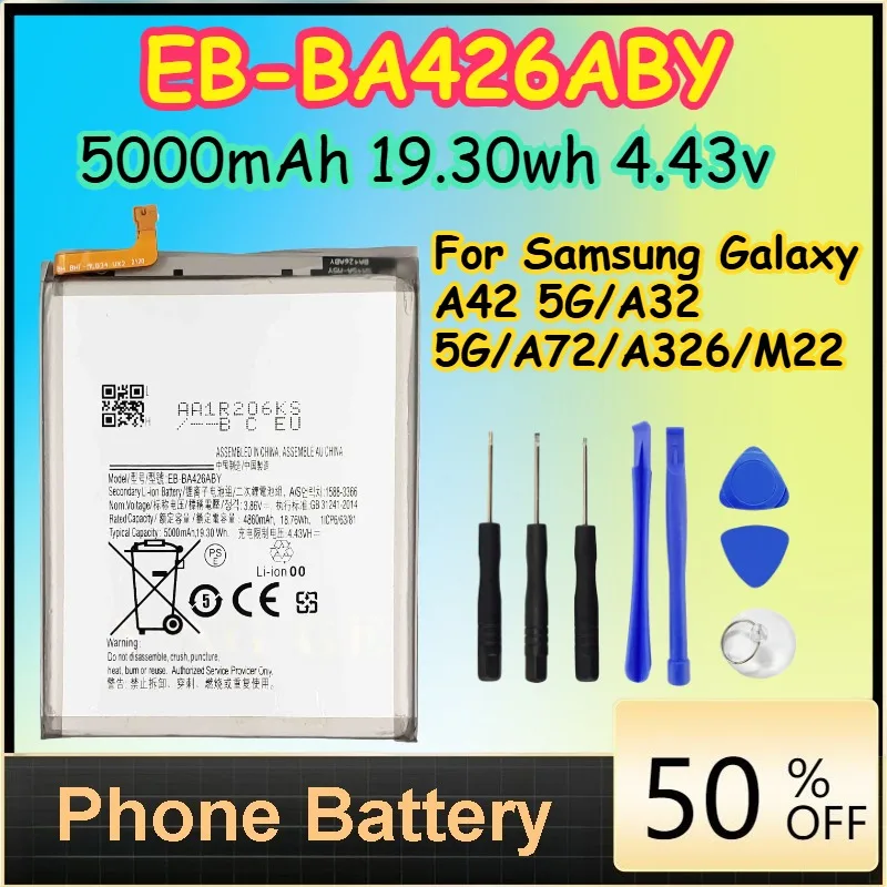 

EB-BA426ABY 5000mAh 19.30wh 4.43v Battery for Samsung Galaxy A42 5G/A32 5G/A72/A326/M22 Replacement Battery + Free Tools