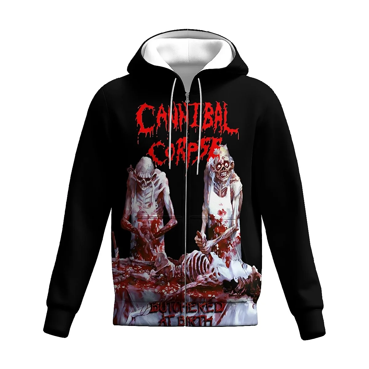 LIASOSO CANNIBAL CORPSE Brutal Death Metal Band Zip-Up Hoodie 3D Printed Harajuku Heavy Metal Hip Hop Sweatshirt for Men & Women