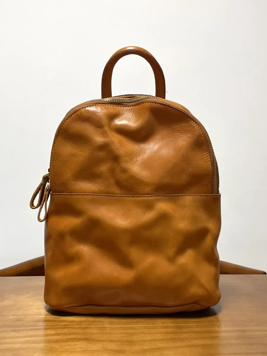Washed vegetable tanned leather retro first-layer cowhide leather soft casual backpack
