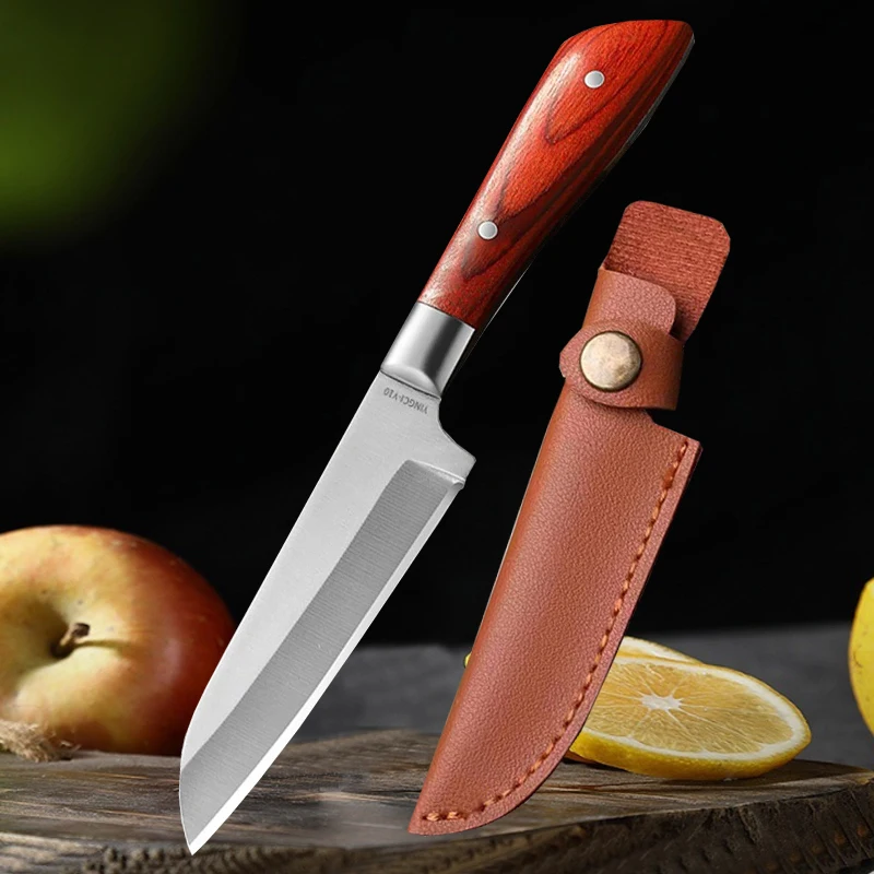 

Stainless Steel Kitchen Slicing Knife Red Handle Butcher's Boning Knife Household Meat Cleaver Sharp Fruit Peeling Knife