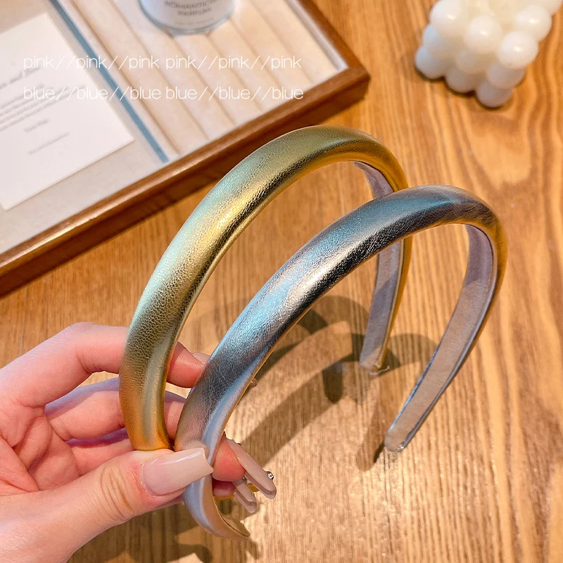 Neues modisches Haarband in Gold, Silber und Pink für Damen, Mädchen und Kinder 2026, aus PU-Leder, einfarbig, Haarreif, Haaraccessoires, Partykleidung – Detail 5