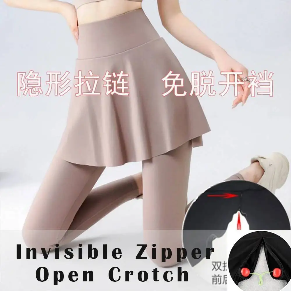 

Invisible Zipper Open Croth Pants Exotic Skort Leggings Sexy Tight Push Up Fitness High Waist Trousers