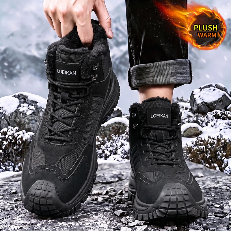 LOEIKAN Herren High-Top-Arbeitsstiefel mit drehbarer Schnalle, breiter Zehenbox, Freizeitschuhe, modische Jagd- und Trekkingschuhe für den täglichen Gebrauch – Detail 15