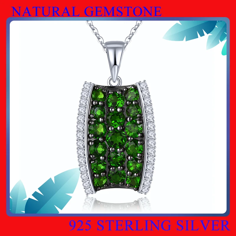 Natural Garnet Chrome Diopside 925 Sterling Silver Pendant for Women Gift Necklace Girl Lady Fine Jewelry