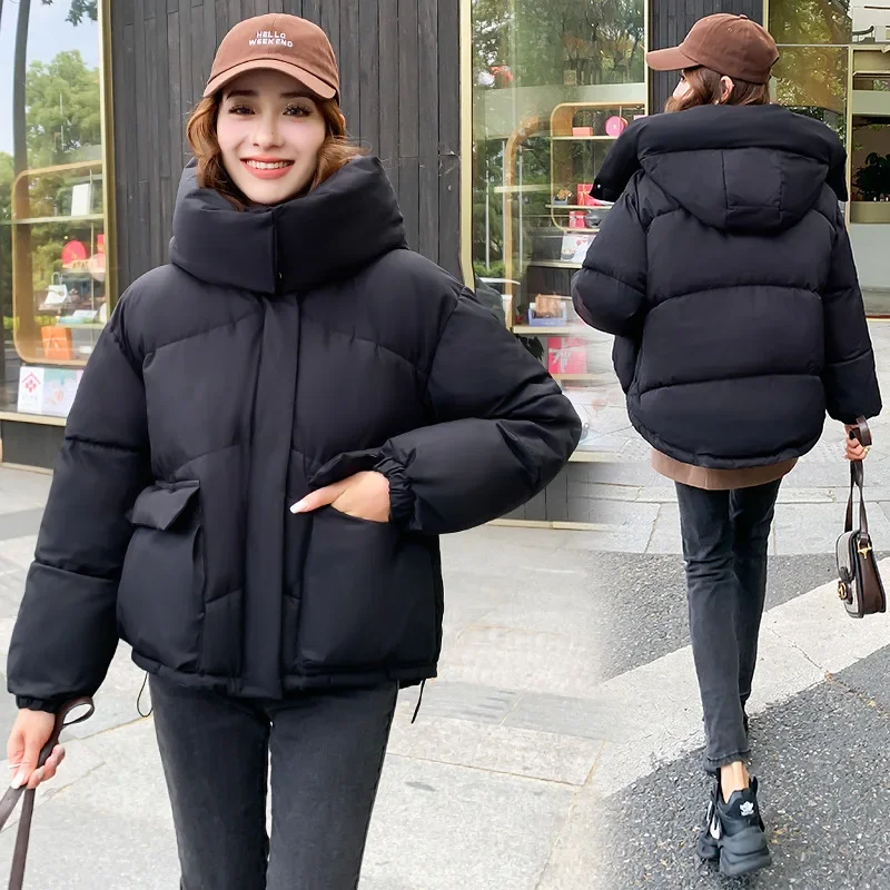 Auutmn Winter Streetwear Puffer Jacket Women Korean Loose Hooded Thick Oversized Cotton Padded Coat Female Short Parkas Outwear