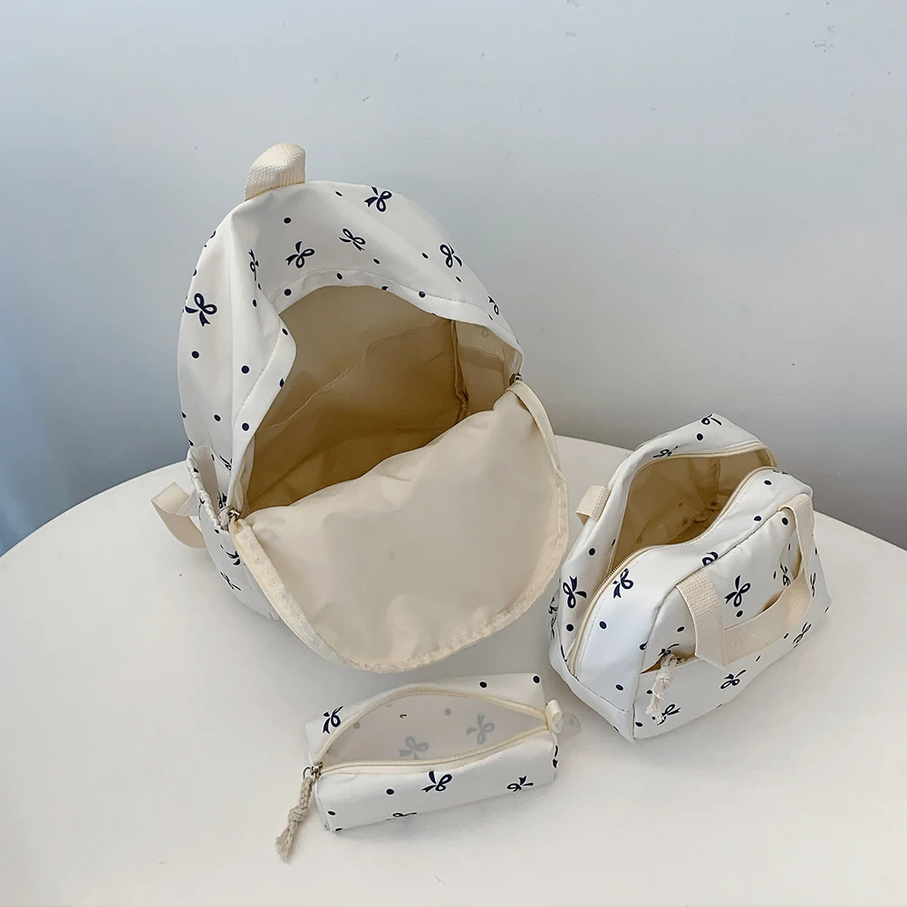 3 ピース/セット弓プリントバックパックハンドバッグと鉛筆ケース付き美的デイパック女の子女性旅行