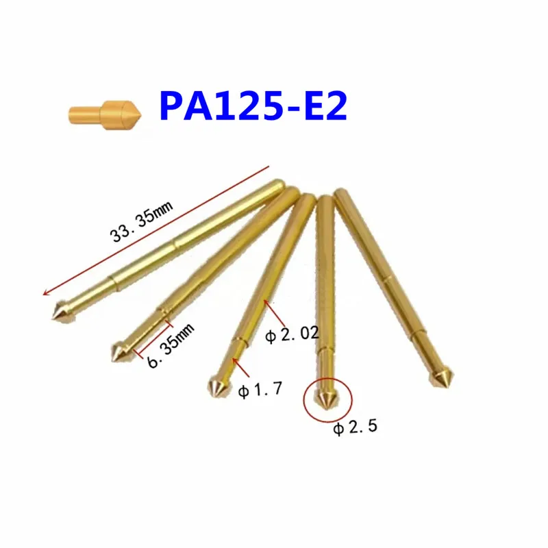 100 pz/pacco placcato oro PA125-E2 molla conica perno di prova diametro esterno 2.02mm lunghezza 33.35mm test ICT