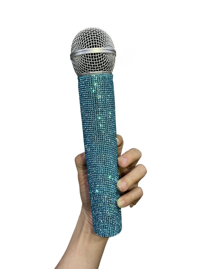 Factory Artificial Plastic Prop Mic Podcast Fake Microphone with diamond kids Toy mic for Training show video cosplay