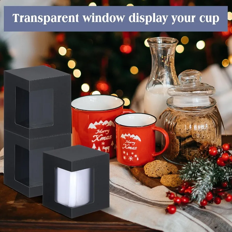 72 Uds. Cajas de tazas para regalo, caja de tazas de café, caja de embalaje transparente para sublimación en blanco, 11oz, 12oz, 15oz, café en blanco de cerámica M