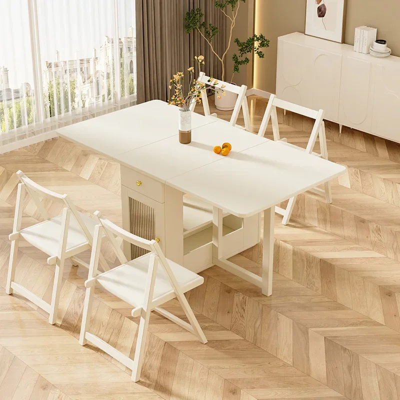 Solid Wood Rock Slab Folding Dining Table Household Small Apartment Dining Table Cream Wind Removable Multi-functional Storage D