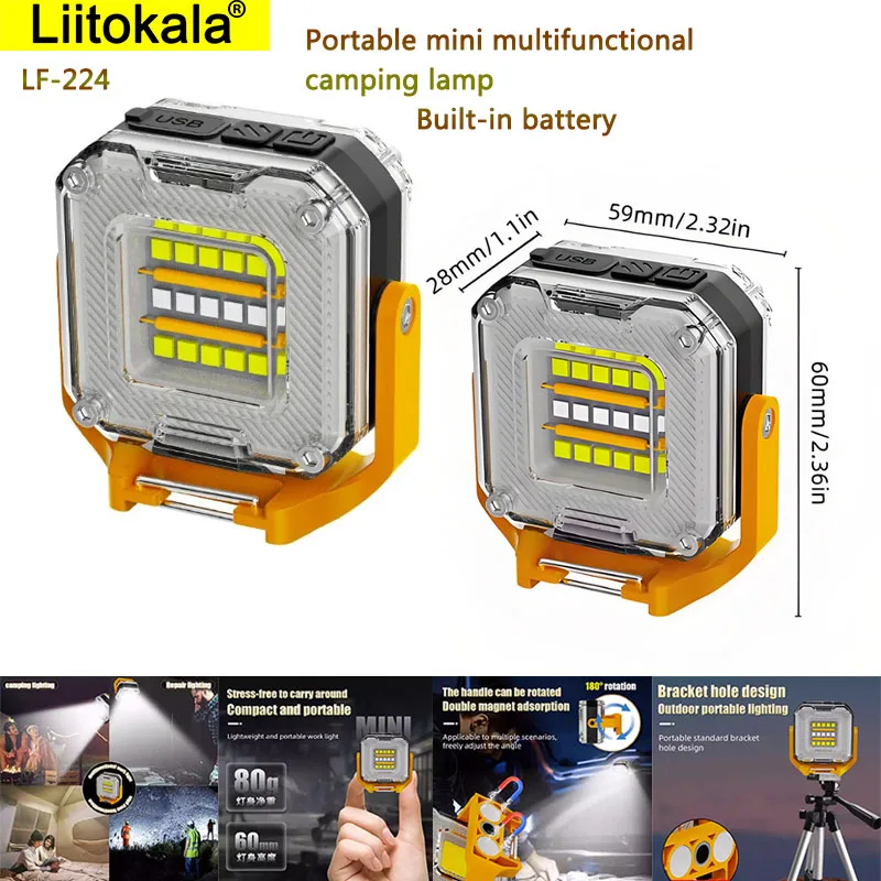 

LiitoKala LF-224 COB work lamp magnetic maintenance lamp rechargeable LED strip hook outdoor portable camping lamp.