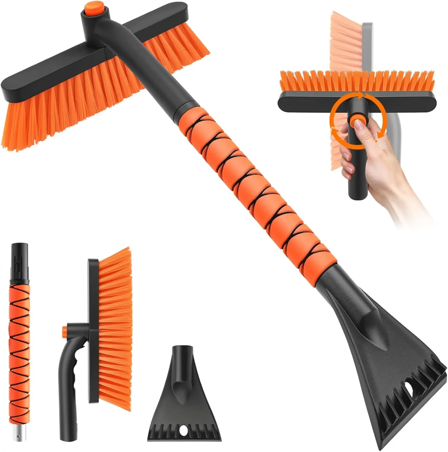 Snow Brush and Ice Scrapers for Car Windshield, Detachable Snow Remover for Cars EVA Foam Grip and Rotatable Brush Head Snow