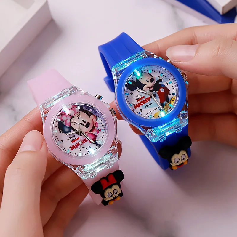 DisneyFashion Minnie Watch Mickey Mouse Children\'s Flash Light Cartoon Figure Doll Electronic Watch Boys Girls Birthday Gifts