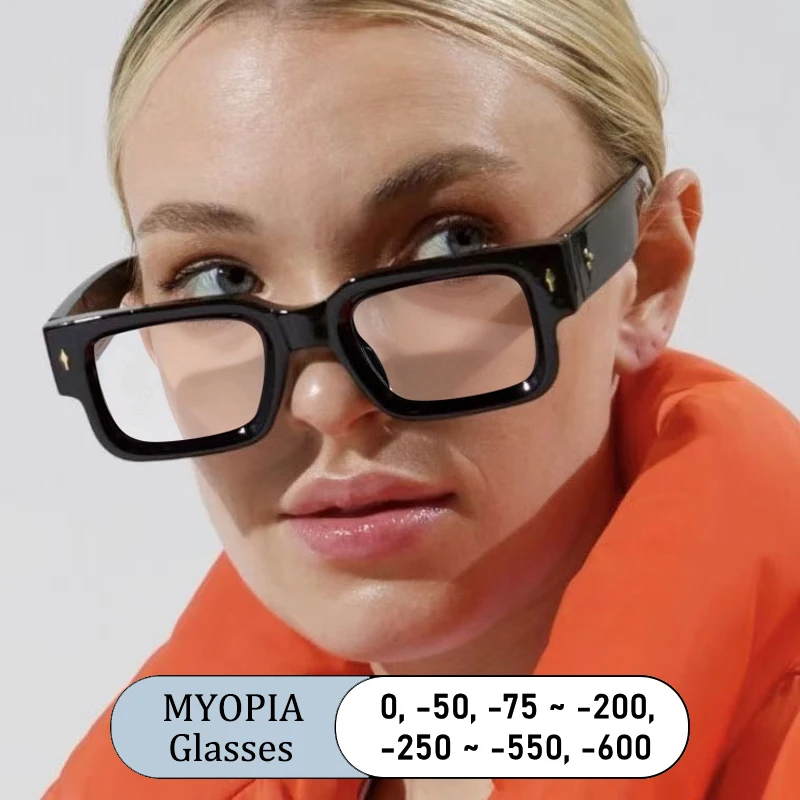 

Women Photochromic Eyeglass Square Oversized Acetate Frame Anti Blue Light Myopia Prescription Near sight Custom Men Glasses