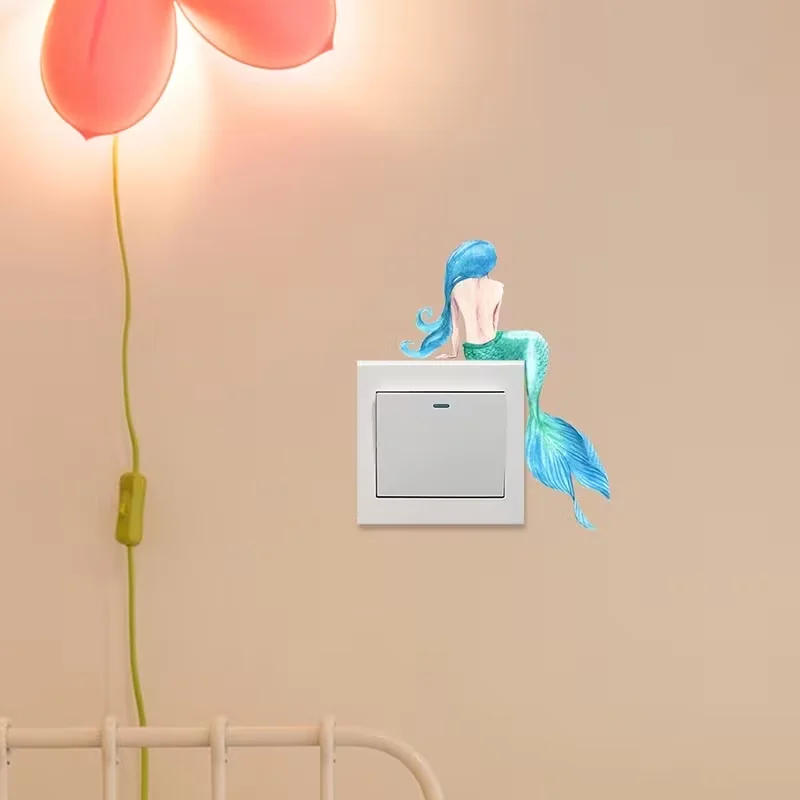 Switch specific mermaid silhouette sticker - detachable, home decoration cartoon pattern decoration