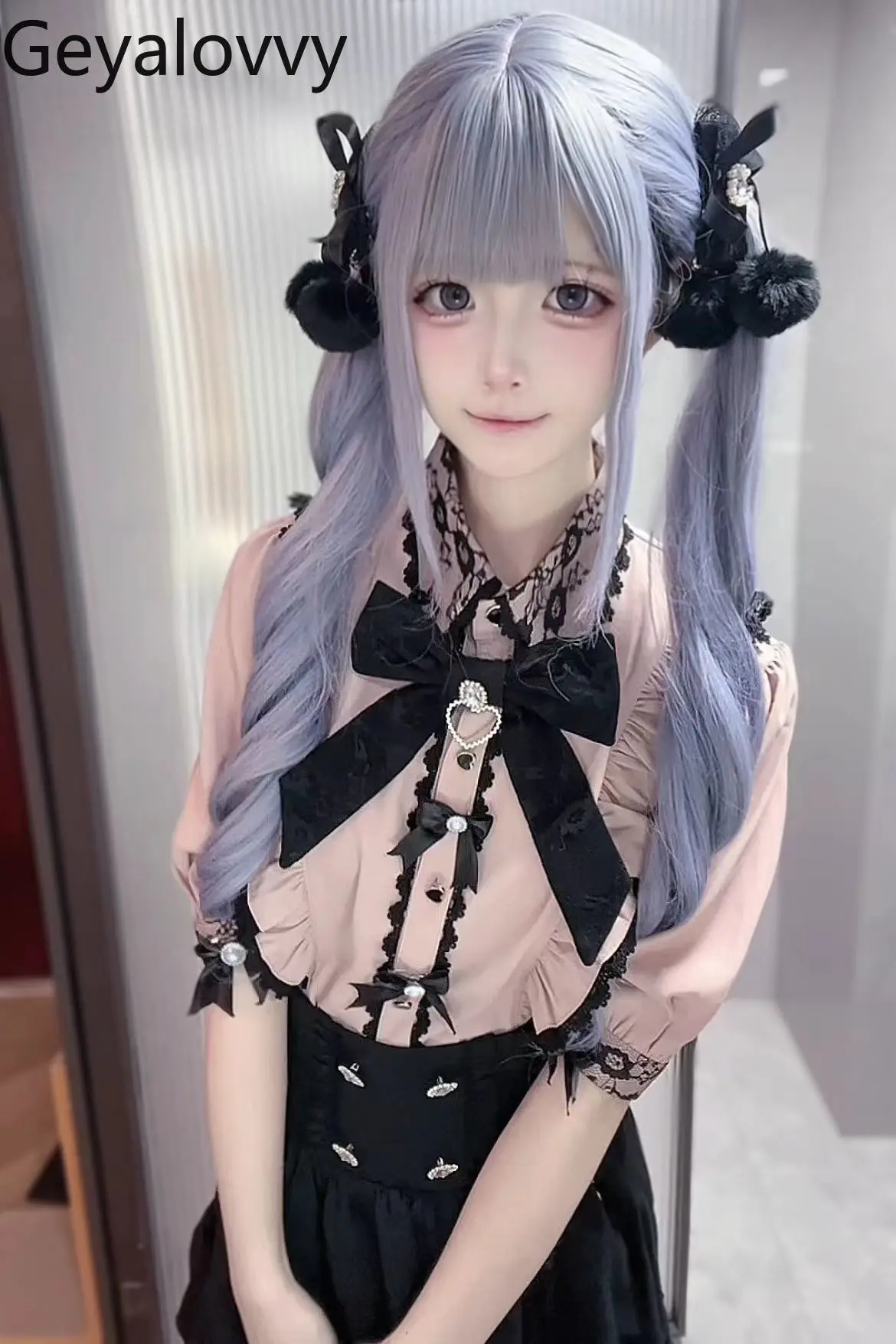 Süße süße Mädchen-Bluse mit vielseitigem Revers und Schleife, Original-Massenproduktion, japanisches Mine-Spitzen-Kurzarmshirt für Damen