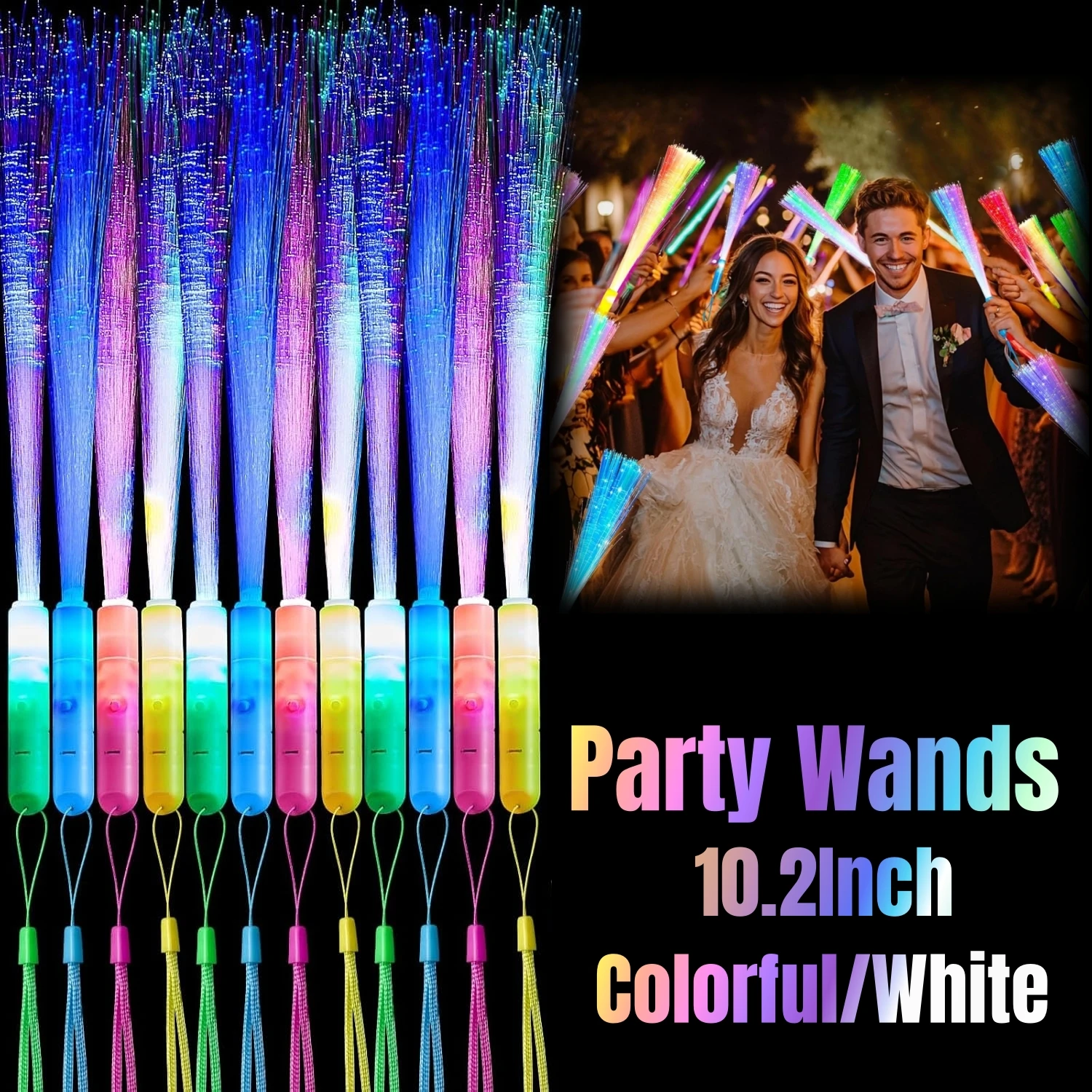 12/24/48PCS Light Up Fiber Wands for Kids Wedding Fiber Optic Wands LED Flashing Glow Sticks Wedding Glow Party Favors