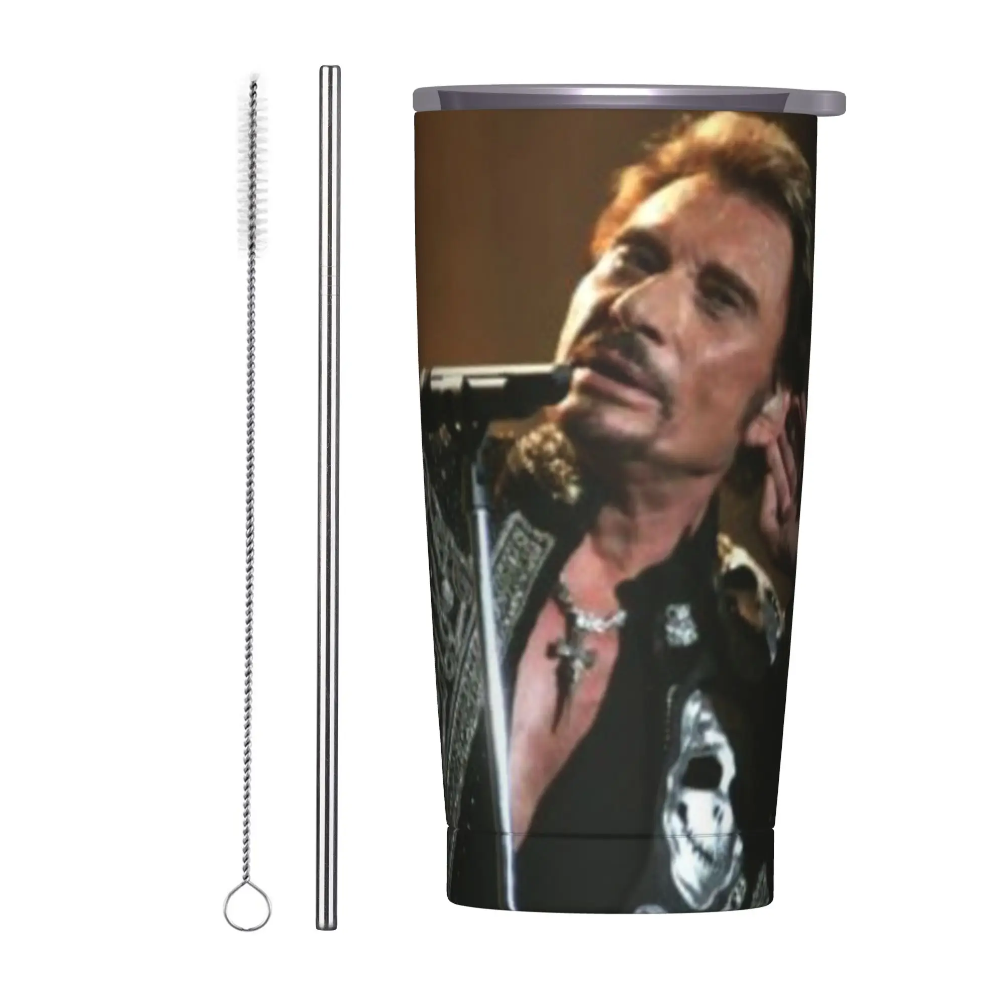Johnny Hallyday Forever Insulated Tumbler with Straws Lid French Stainless Steel Coffee Mugs Double Wall Car Bottle Cups, 20oz