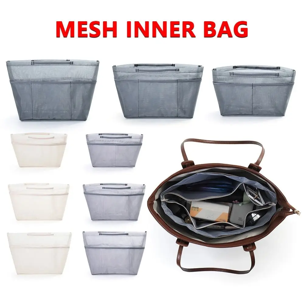 New Nylon Mesh Inner Bag Multi-Pocket Lager Capacity Tote Liner Bag Anti-Collapse Expand Space Travel Insert Organizer Bag