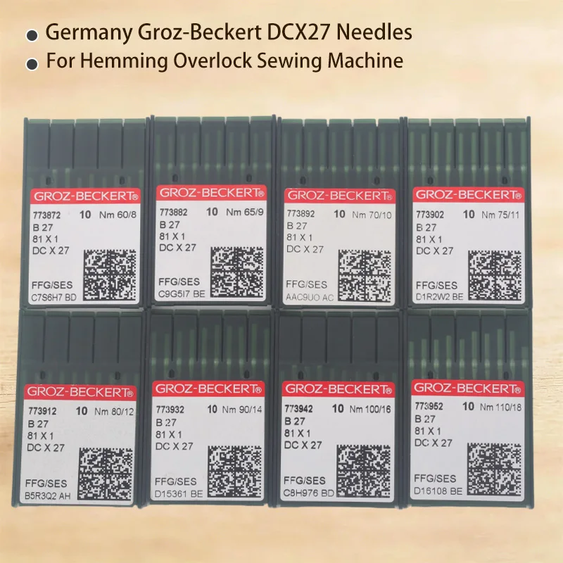 100PCS Germany Groz-Beckert Needles 9 10 11 12 14 16 18 DCX27 DC*27 B27 81*1 FFG/SES Needle for Hemming Overlock Sewing Machine