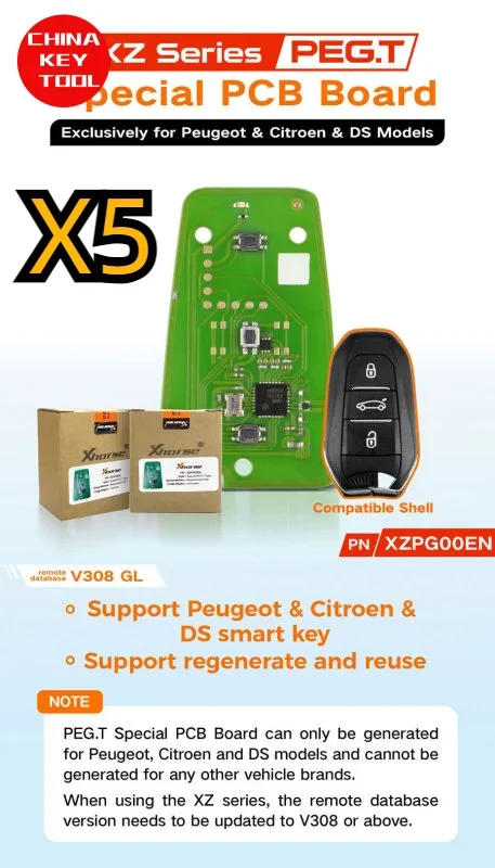 5 pcs Xhorse XZPG00EN Special PCB Remote Key 3 Buttons Exclusively for Peugeot Citroen DS do not include key shell